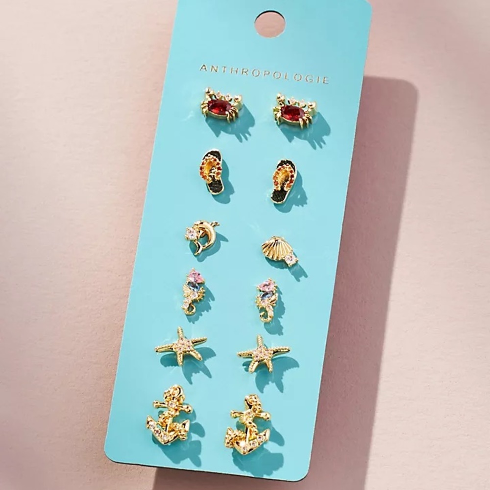 NWT Anthropologie Icon Post Earrings, Set of 6/BEACH/SRP$68